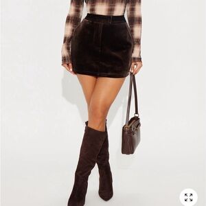 Brand New Fashion Nova Brown Velvet Mini Skirt
